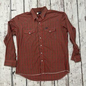 Vintage Wrangler Button Down Pearl Snap Plaid Long Sleeve Rancher Cowboy Shirt